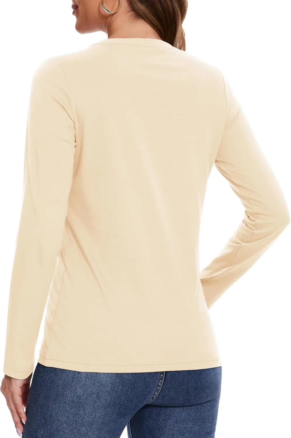 YUCOLEN Women's Cotton Long Sleeve Shirts Crewneck Cotton Basic T-Shirt Solid Color Soft Comfy Casual Tops Tees for Women