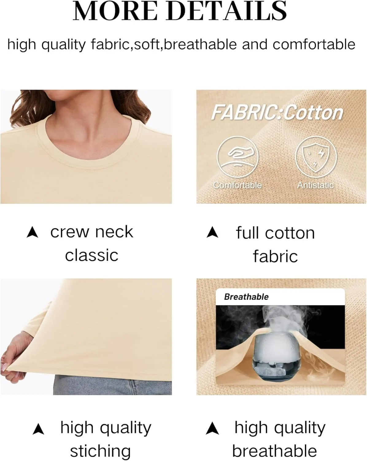 YUCOLEN Women's Cotton Long Sleeve Shirts Crewneck Cotton Basic T-Shirt Solid Color Soft Comfy Casual Tops Tees for Women